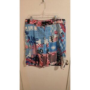 Quicksilver Board Shorts Mens 36 Blue Pink Cargo Geometric Polyester Vintage EUC